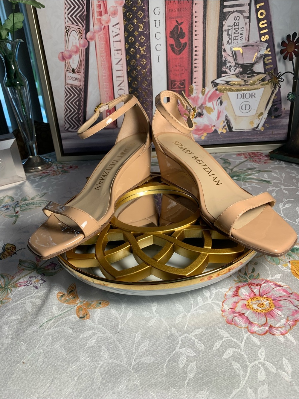 Stuart Weitzman Neutral Tan Block Heel Ankle-Strap Sandals - Picture 13 of 16